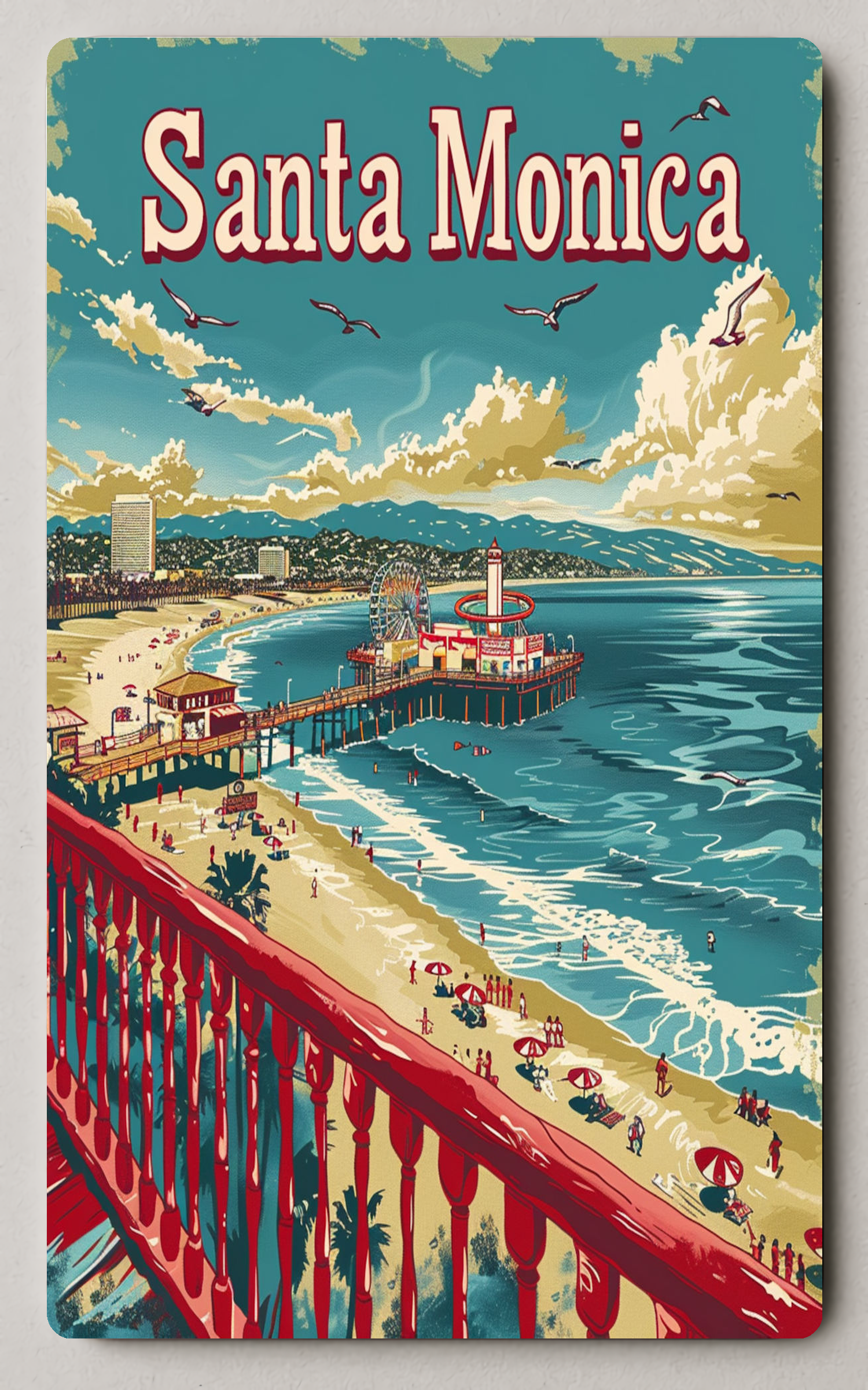 Santa Monica Vintage Travel Scene Trading Card PosterGoat