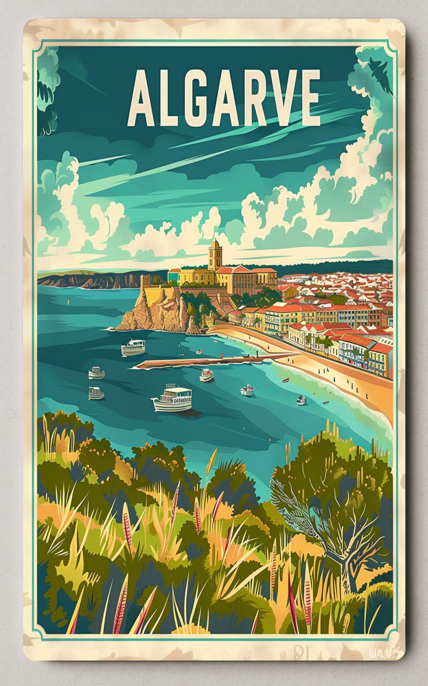 Scenic Algarve Coastal View Vintage Trading Card PosterGoat