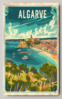 Scenic Algarve Coastal View Vintage Trading Card PosterGoat