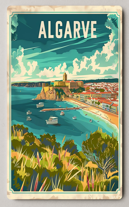 Scenic Algarve Coastal View Vintage Trading Card PosterGoat
