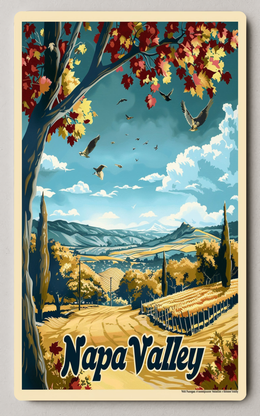 Napa Valley Autumn Vintage Travel Illustration Trading Card PosterGoat