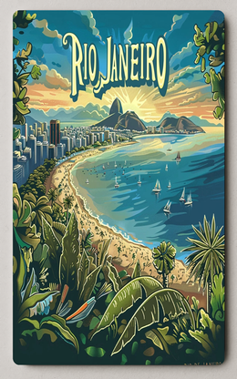Rio De Janeiro Vibrant Coastline Vintage Trading Card PosterGoat