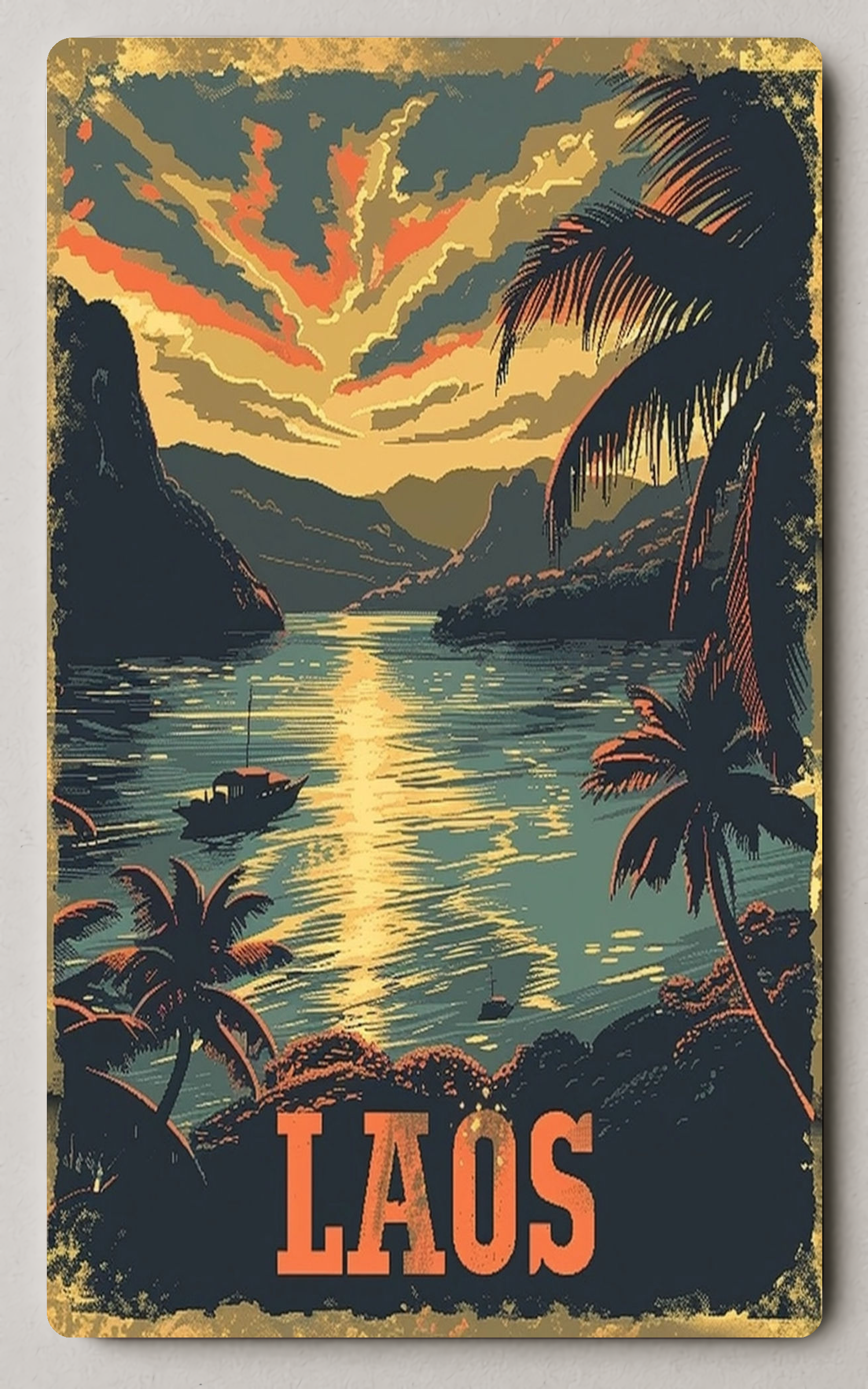 Serene Sunset Over Laos Vintage Trading Card PosterGoat