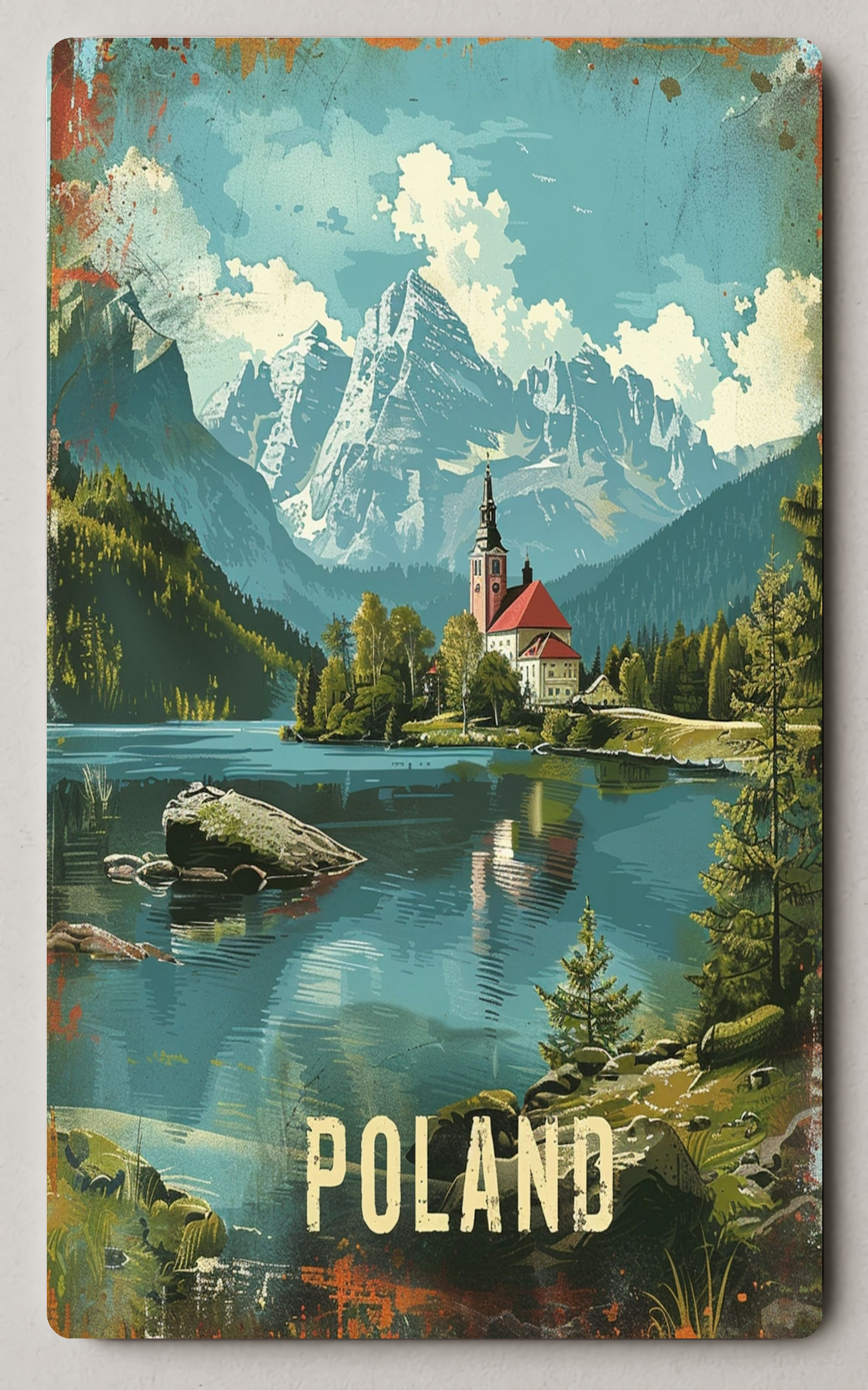 Serene Polish Church Scene Vintage Trading Card PosterGoat