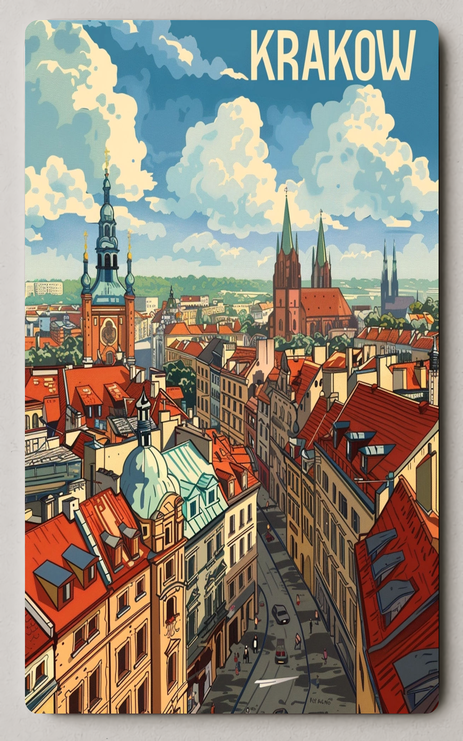 Krakow Vibrant Illustrated Skyline Urban Trading Card PosterGoat