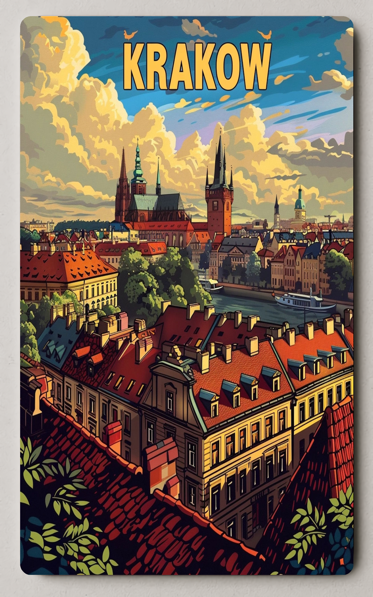 Krakow Cityscape Trading Card   Colorful European Charm PosterGoat