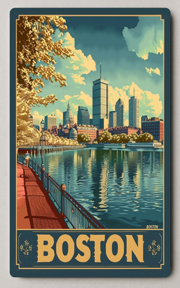 Boston Waterfront Vintage Cityscape Trading Card PosterGoat