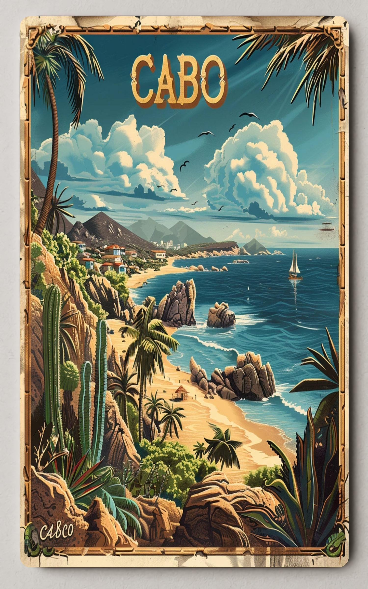 Cabo San Lucas Vintage Trading Card PosterGoat