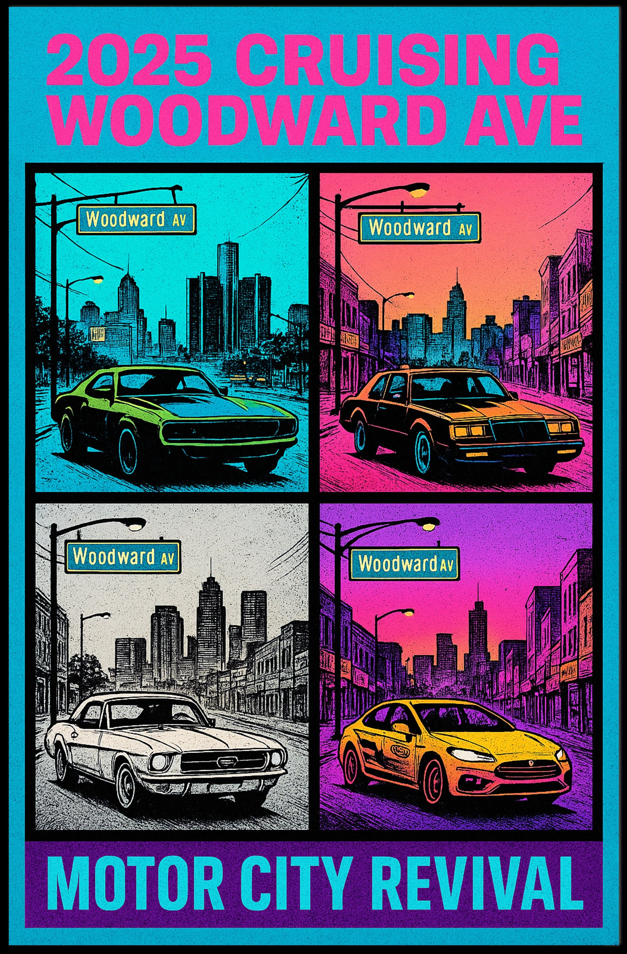2025 Cruising Woodward Ave Wall Art Vintage Poster PosterGoat