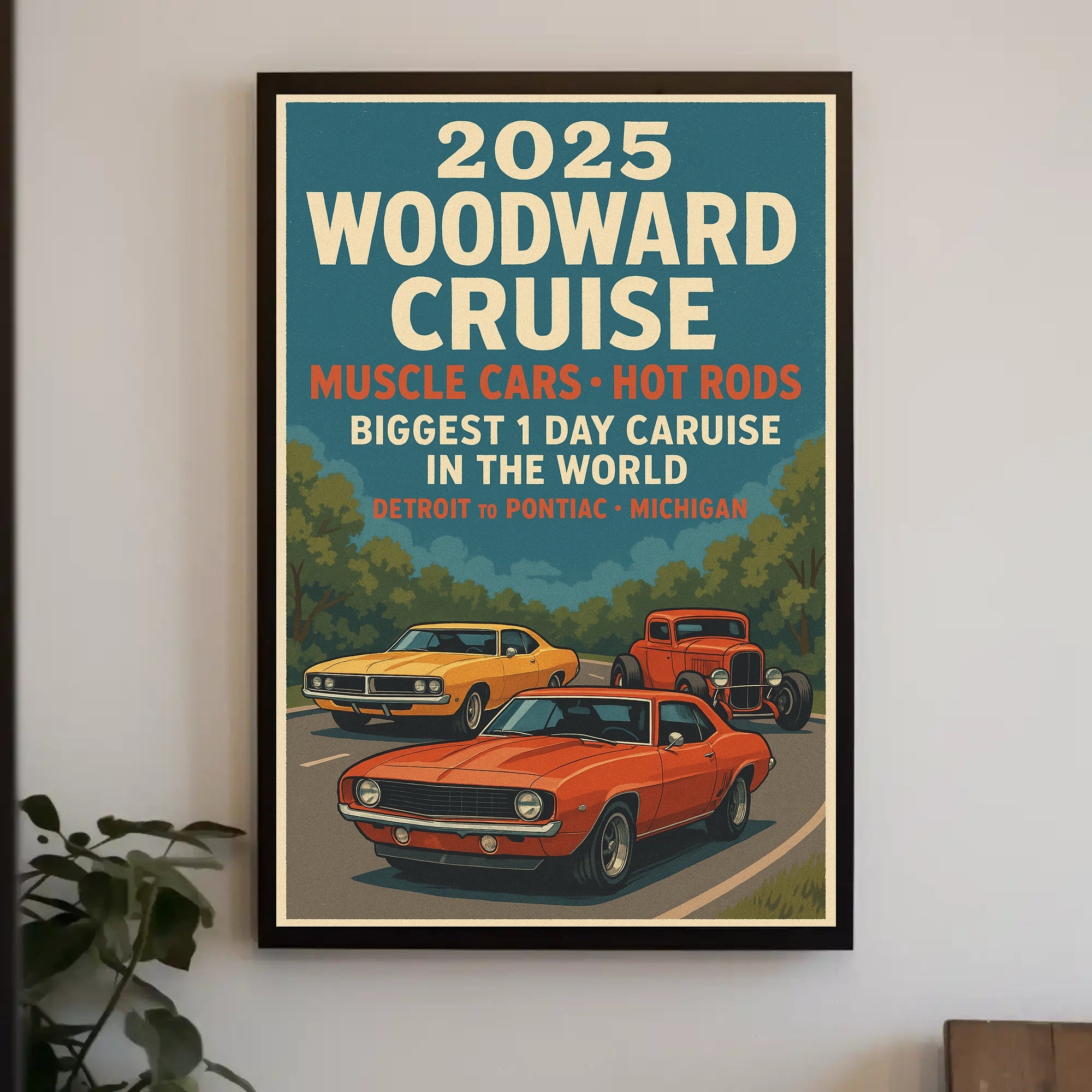2025 Woodward Cruise Retro Muscle Cars Poster Art Print PosterGoat