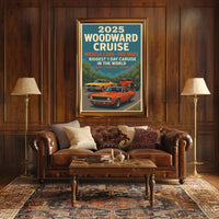2025 Woodward Cruise Retro Muscle Cars Poster Art Print PosterGoat