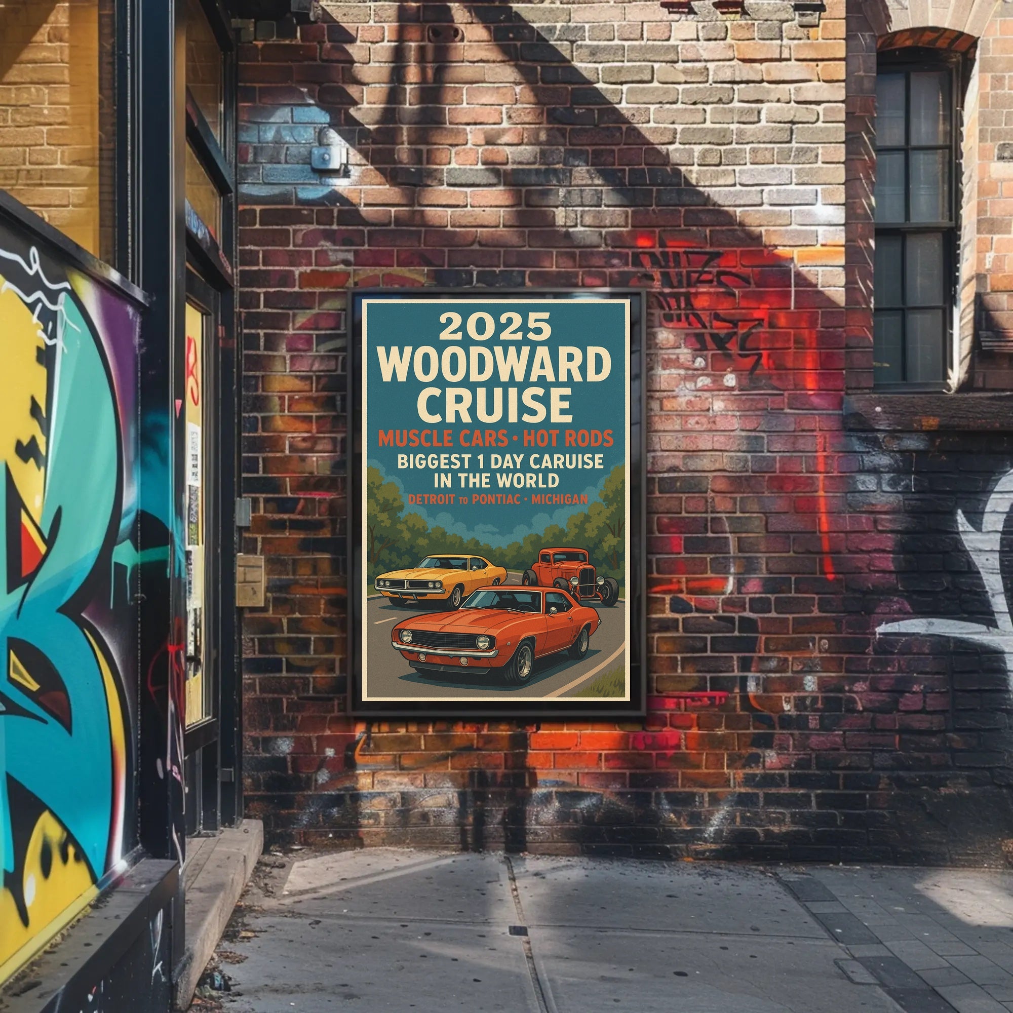 2025 Woodward Cruise Retro Muscle Cars Poster Art Print PosterGoat