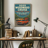 2025 Woodward Cruise Retro Muscle Cars Poster Art Print PosterGoat