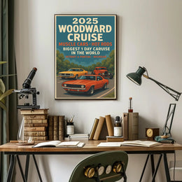 2025 Woodward Cruise Retro Muscle Cars Poster Art Print PosterGoat
