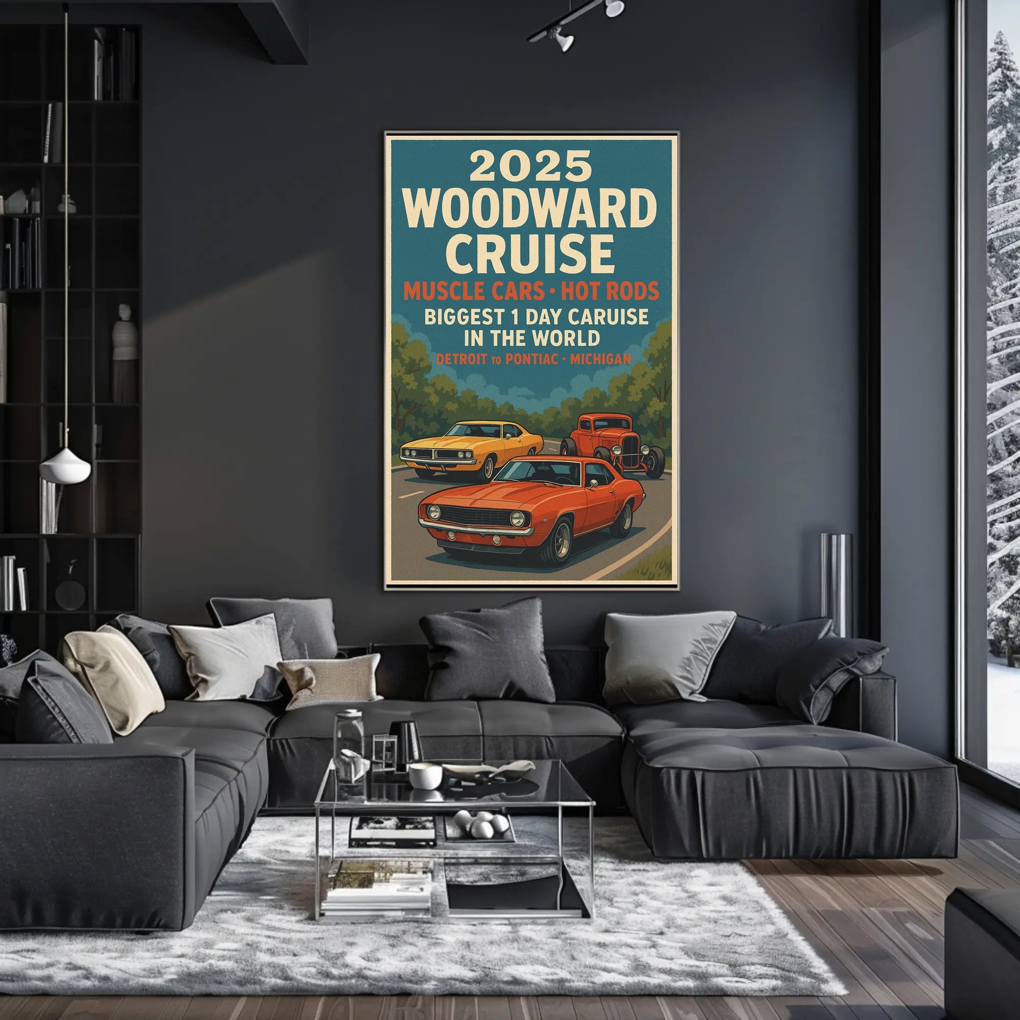2025 Woodward Cruise Retro Muscle Cars Poster Art Print PosterGoat