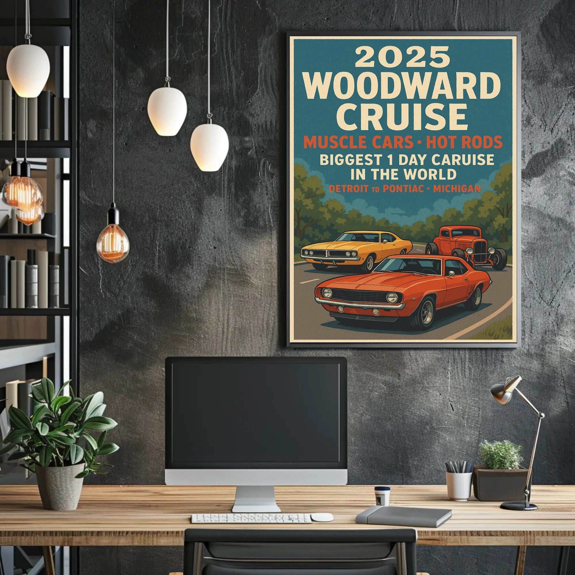 2025 Woodward Cruise Retro Muscle Cars Poster Art Print PosterGoat