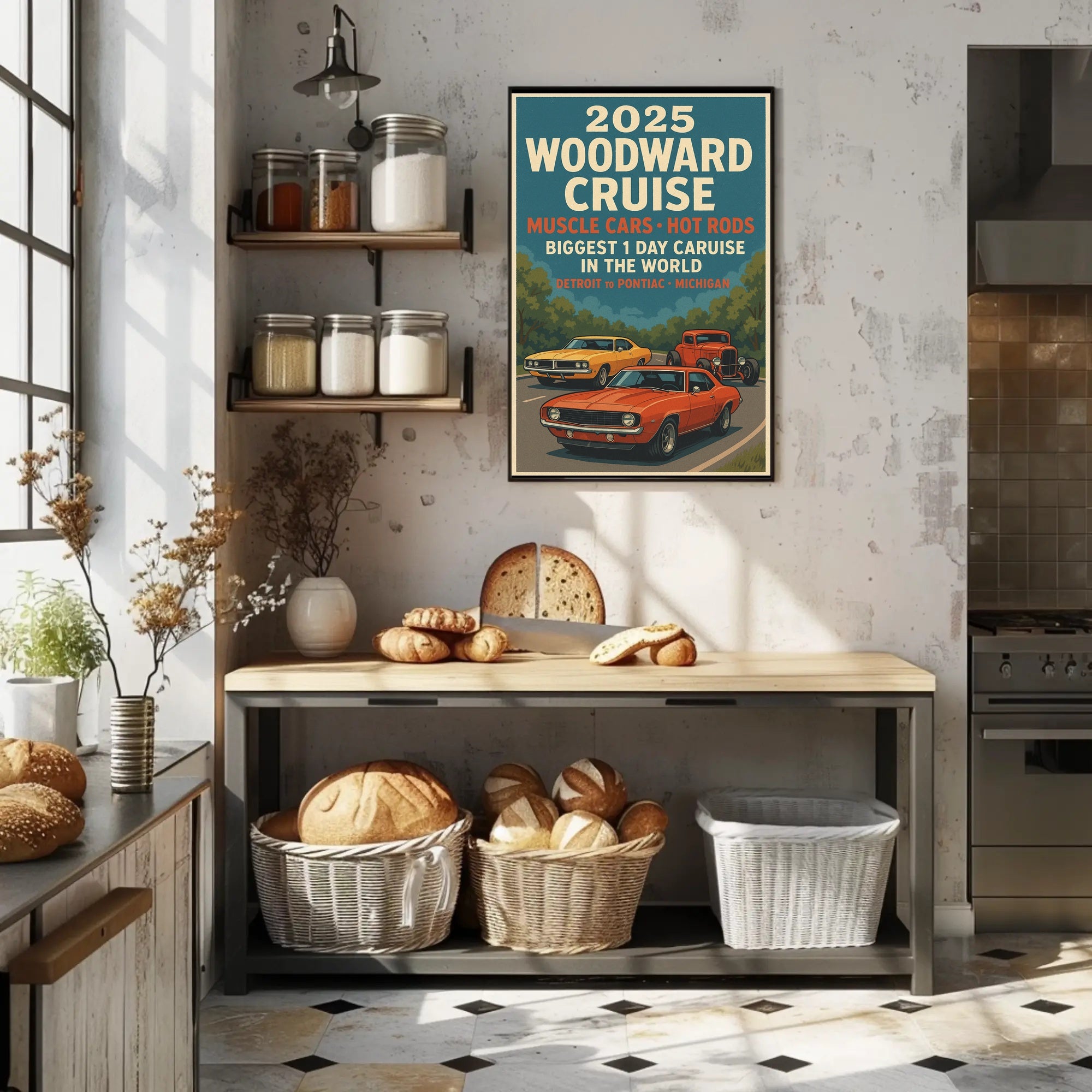 2025 Woodward Cruise Retro Muscle Cars Poster Art Print PosterGoat