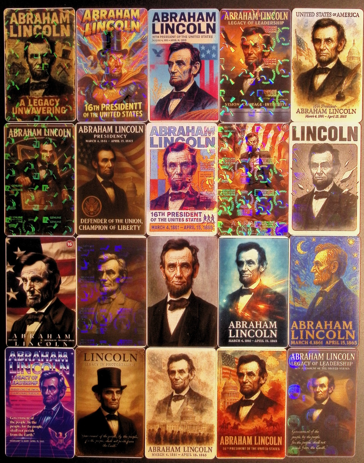 Abraham Lincoln President of the United States x20 Card Lot (no dupes)