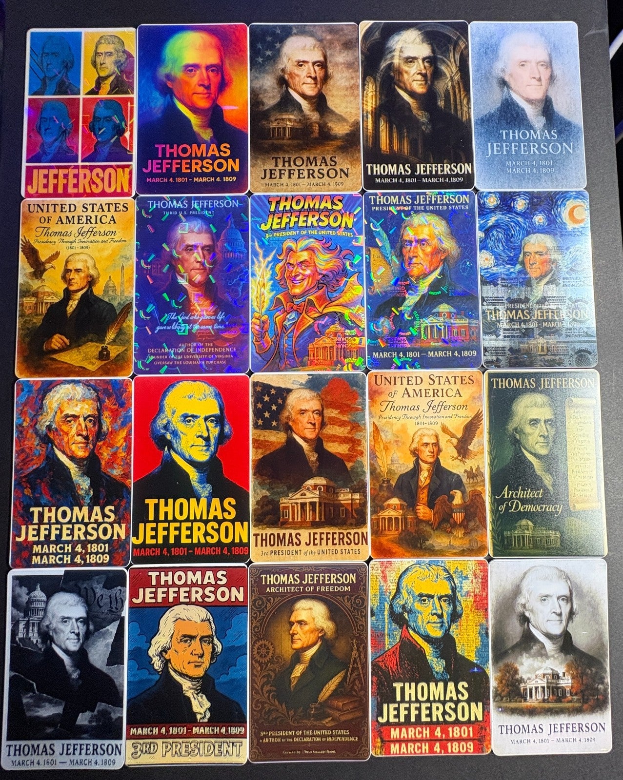 Thomas Jefferson 3rd  President of the United States x20 Card Lot (no dupes)