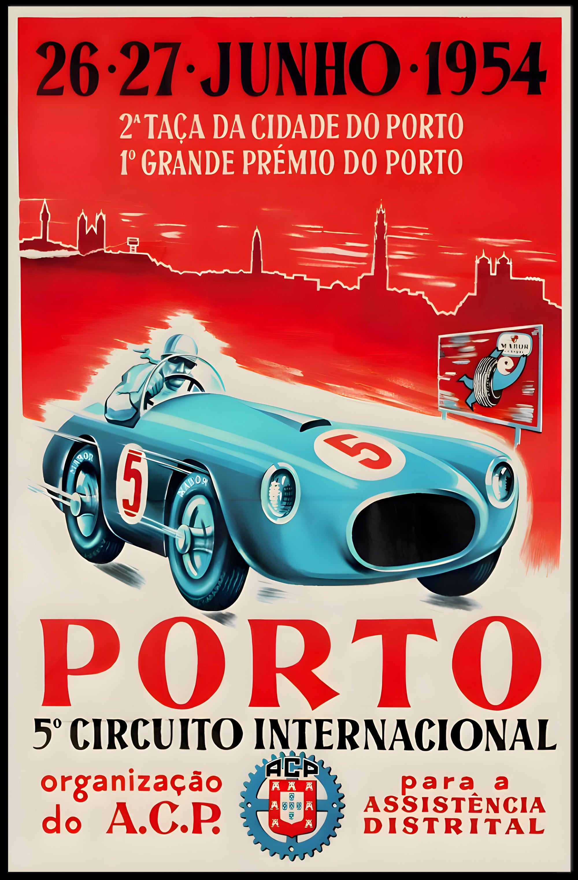 5th International Circuit Porto 1954 Vintage Art Print PosterGoat