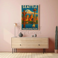 Seattle's Iconic Skyline Vintage Travel Poster