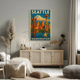 Seattle's Iconic Skyline Vintage Travel Poster