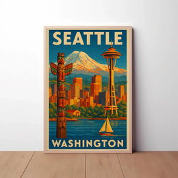 Seattle's Iconic Skyline Vintage Travel Poster