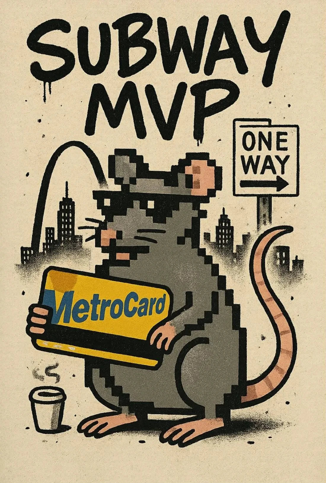 Subway MVP Pixelated Rat Urban Art Poster Retro Wall Art