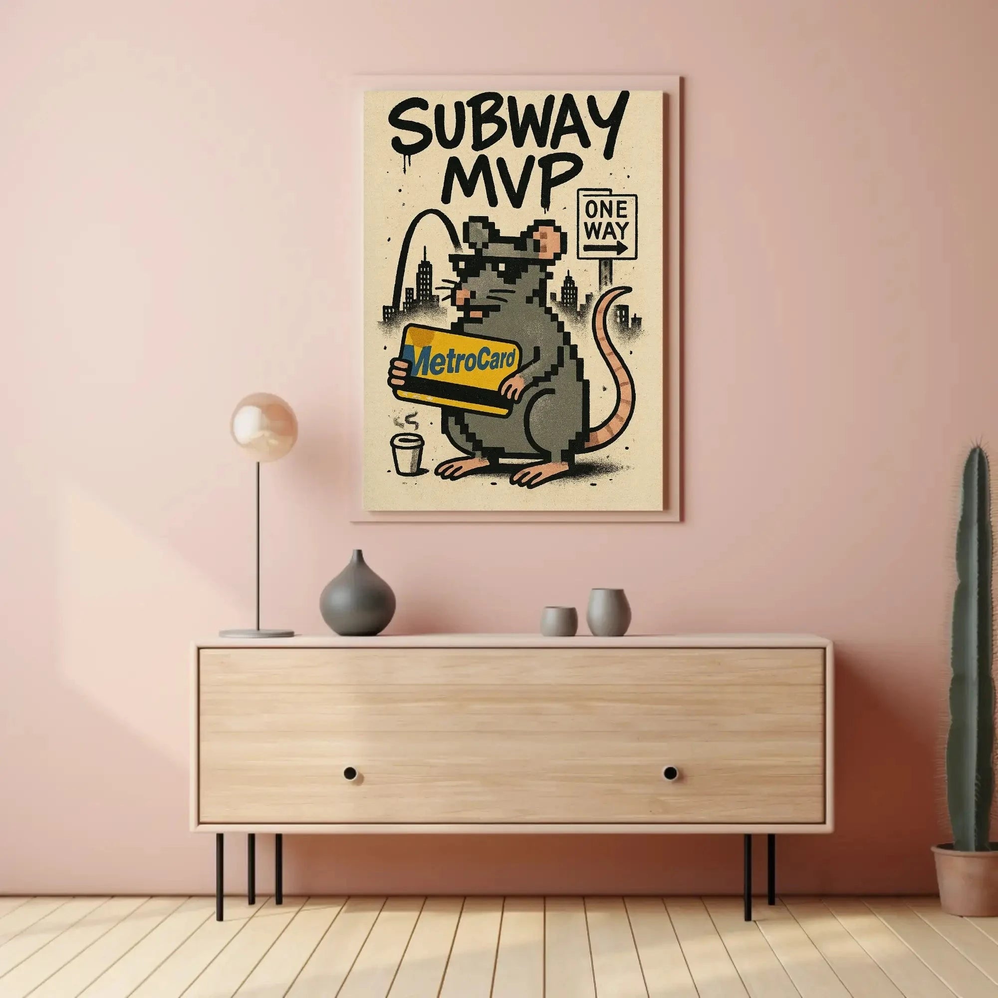 Subway MVP Pixelated Rat Urban Art Poster Retro Wall Art