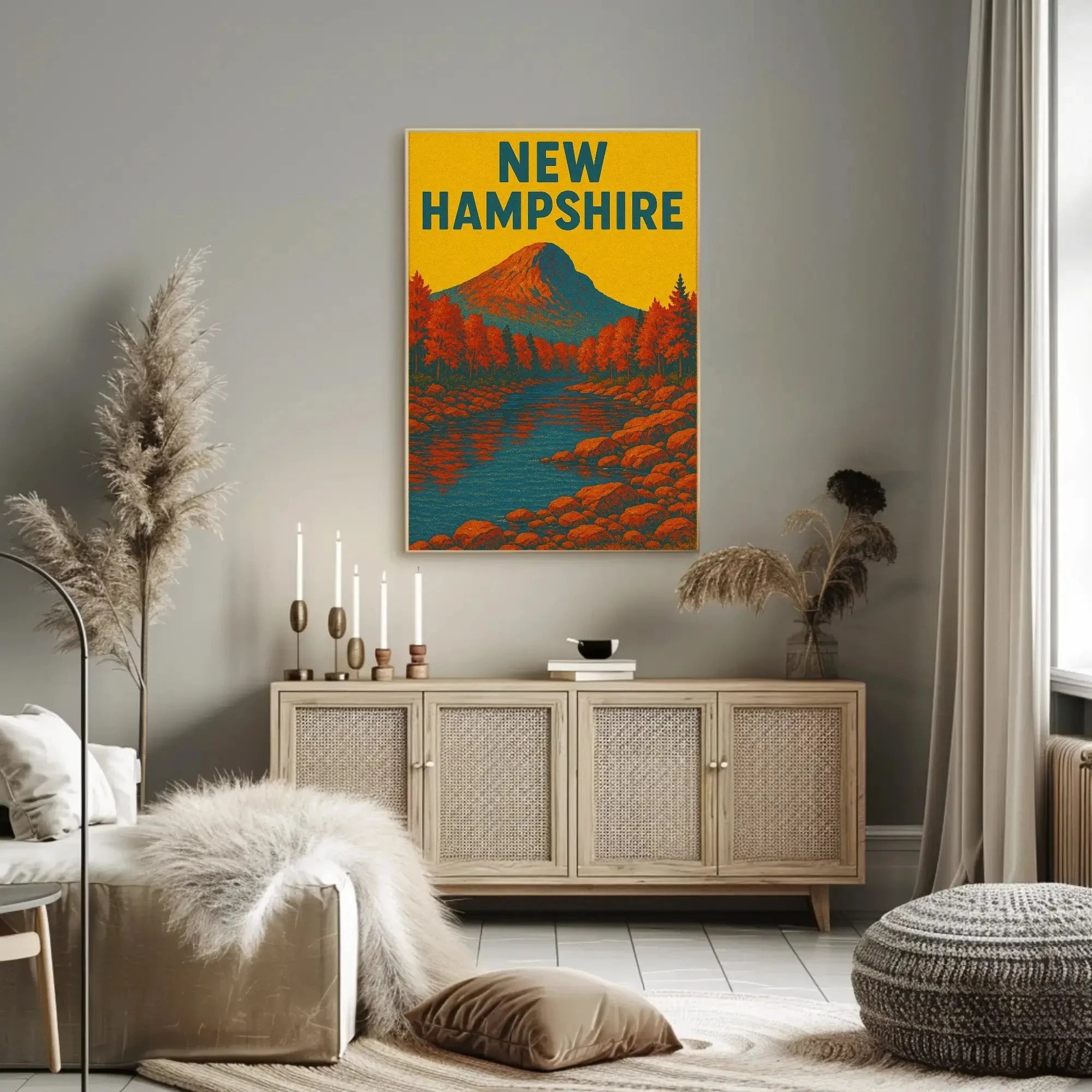 New Hampshire Autumn Landscape Vintage Travel Poster
