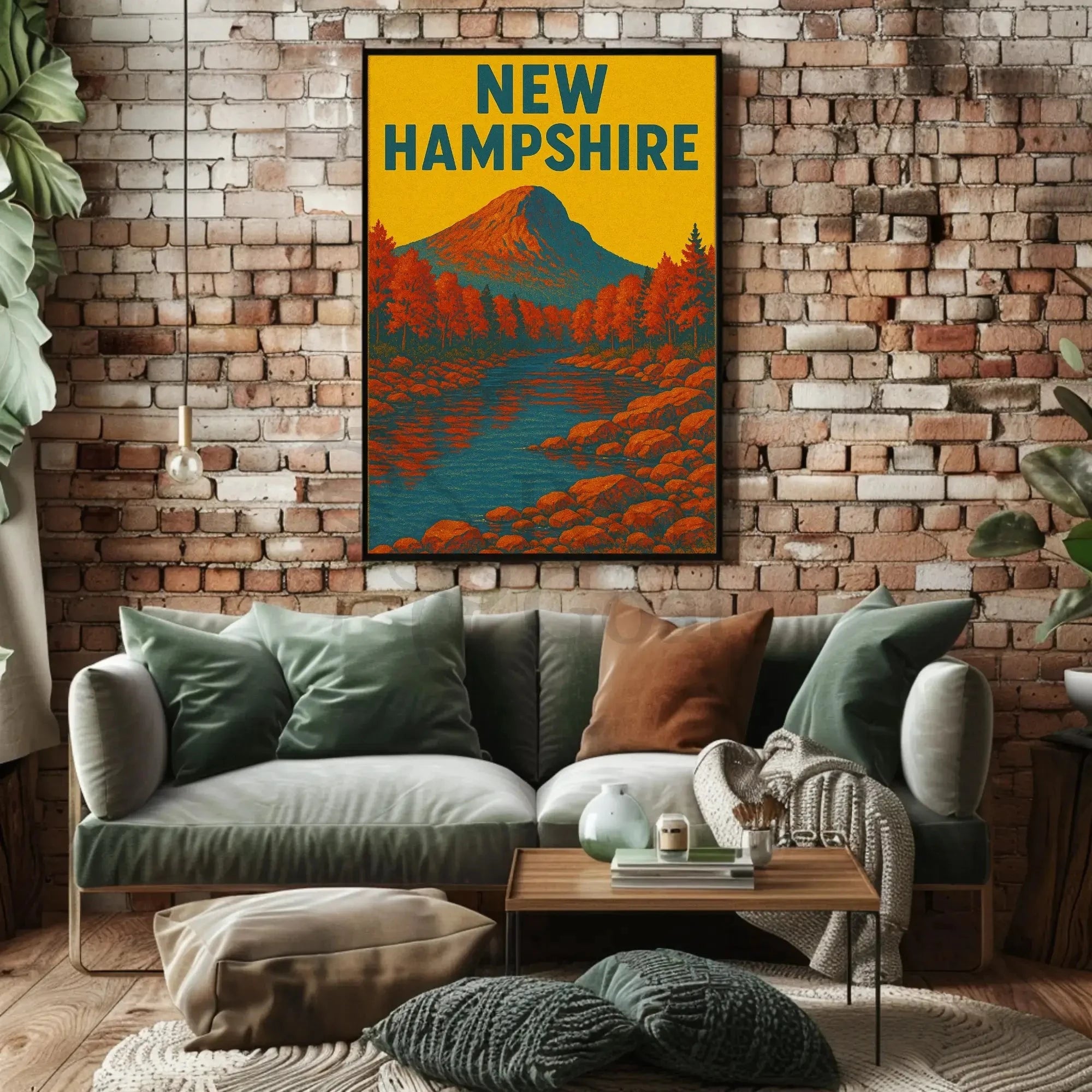 New Hampshire Autumn Landscape Vintage Travel Poster
