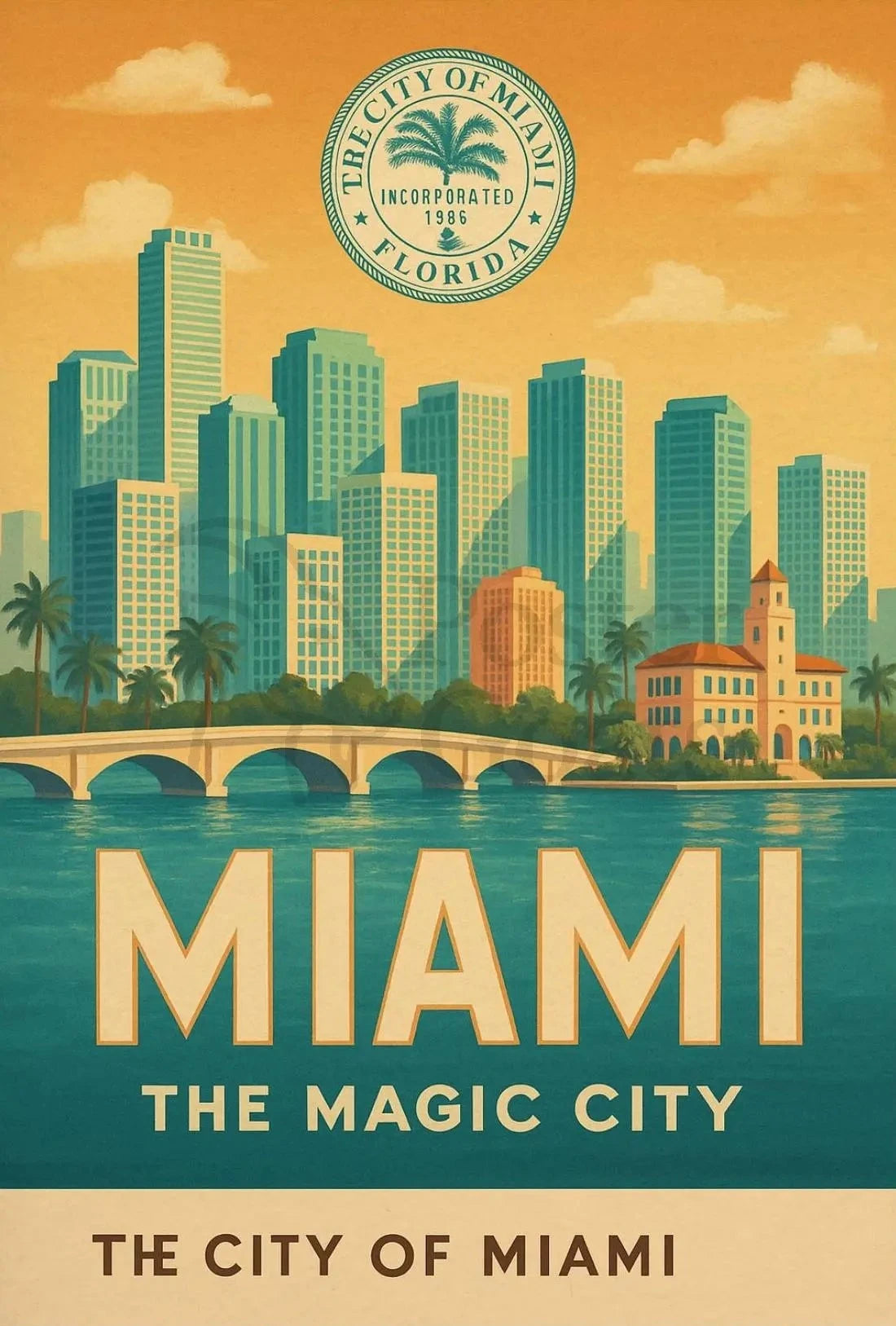 Miami Magic City Retro Travel Poster