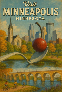 Visit Minneapolis Landmarks Retro Travel Poster