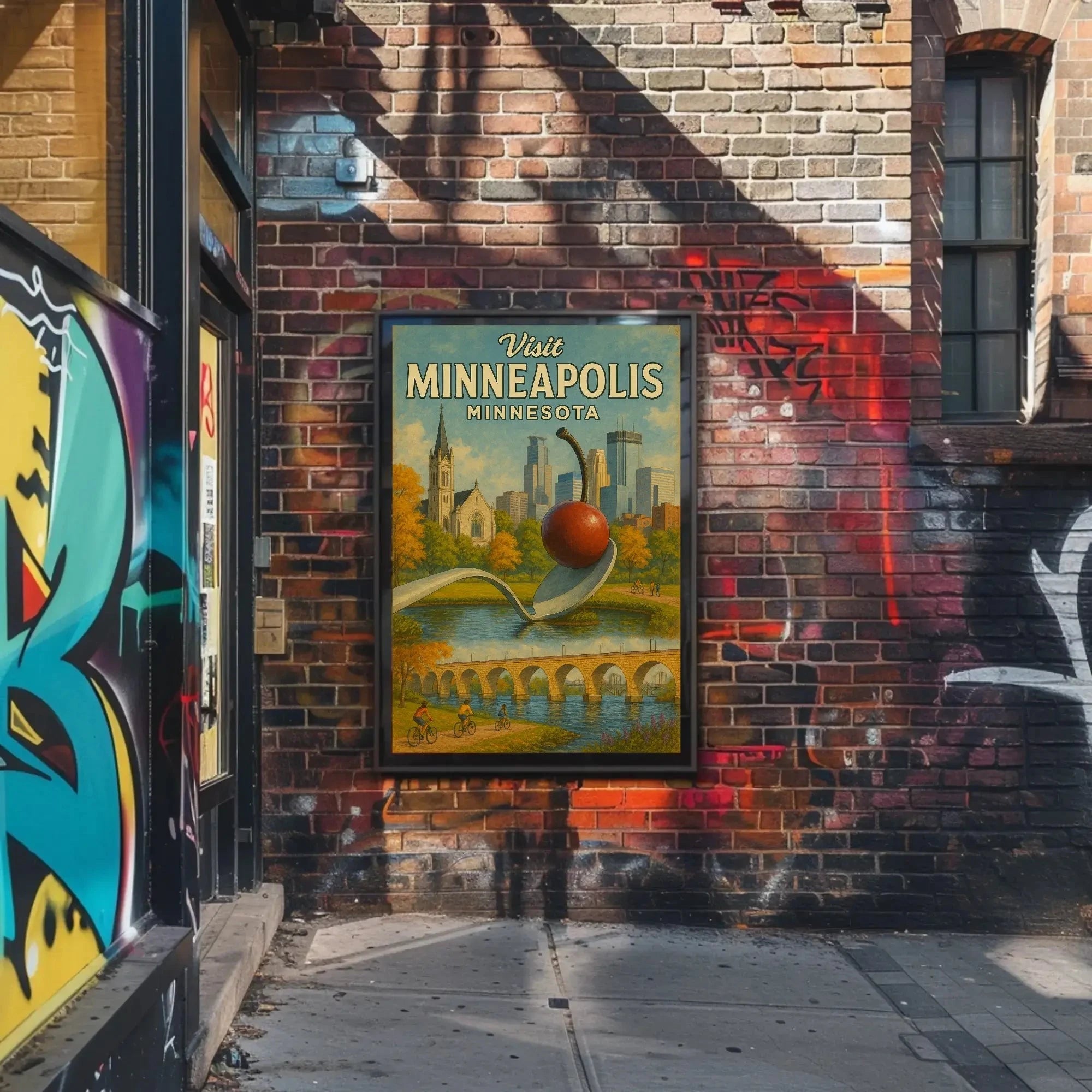 Visit Minneapolis Landmarks Retro Travel Poster