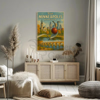 Visit Minneapolis Landmarks Retro Travel Poster