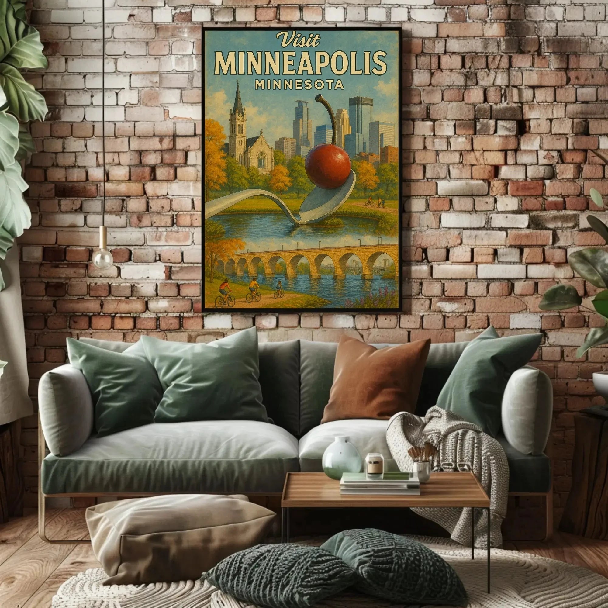 Visit Minneapolis Landmarks Retro Travel Poster