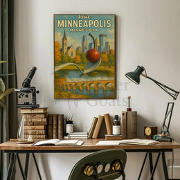 Visit Minneapolis Landmarks Retro Travel Poster