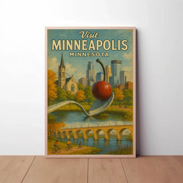 Visit Minneapolis Landmarks Retro Travel Poster