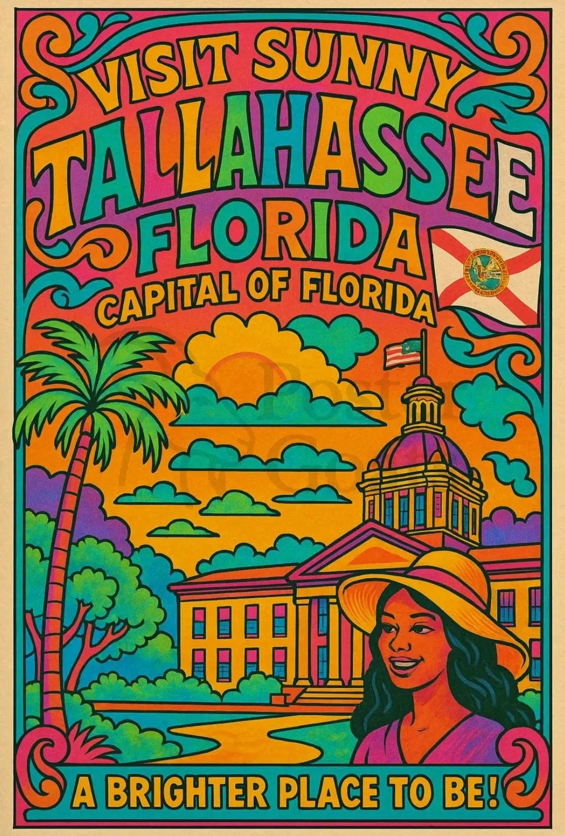 Tallahassee Capitol Sunshine Travel Poster
