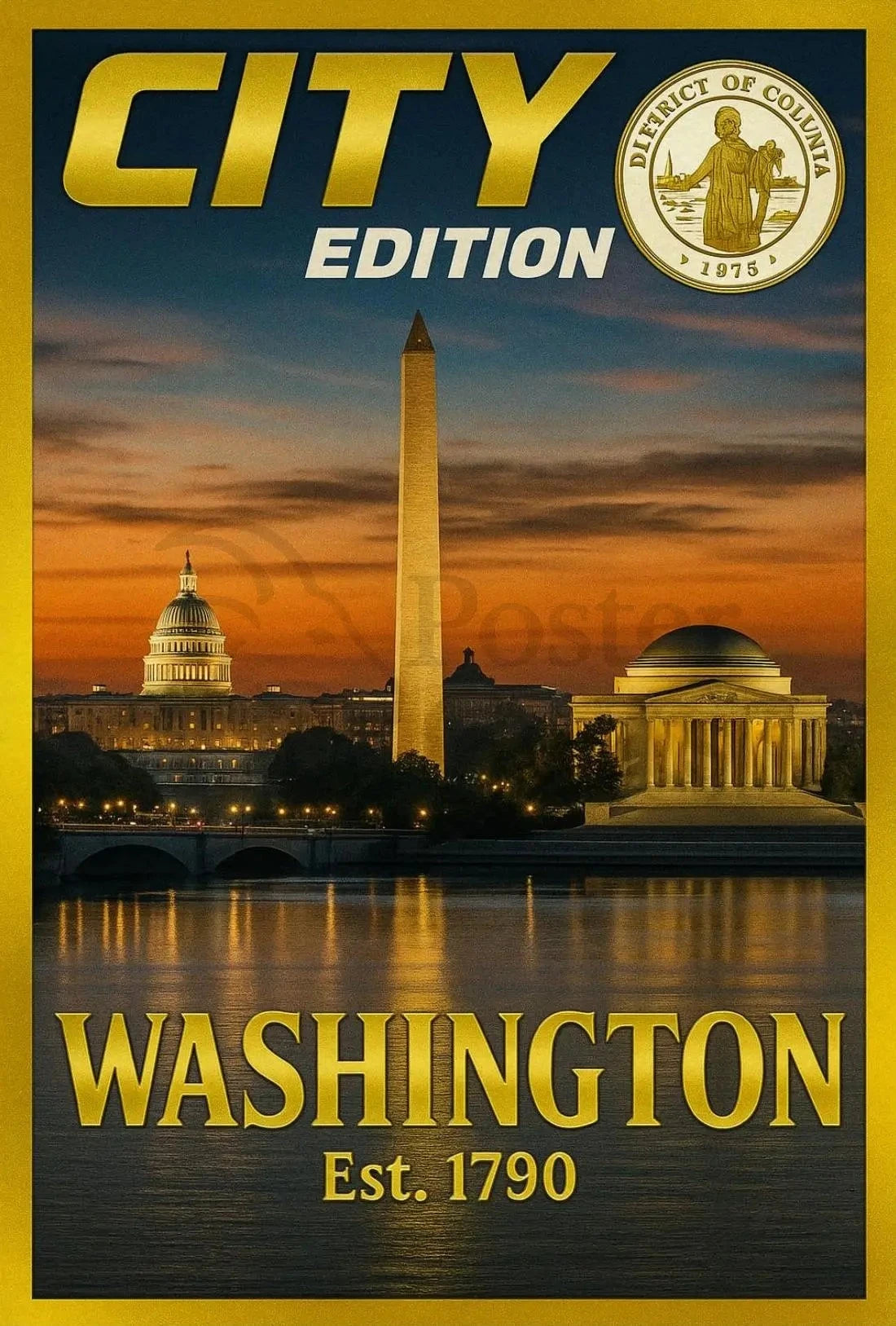Washington D.C. Landmarks Nostalgic Travel Poster