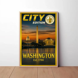 Washington D.C. Landmarks Nostalgic Travel Poster