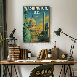 Patriotic American Landmarks Travel Poster