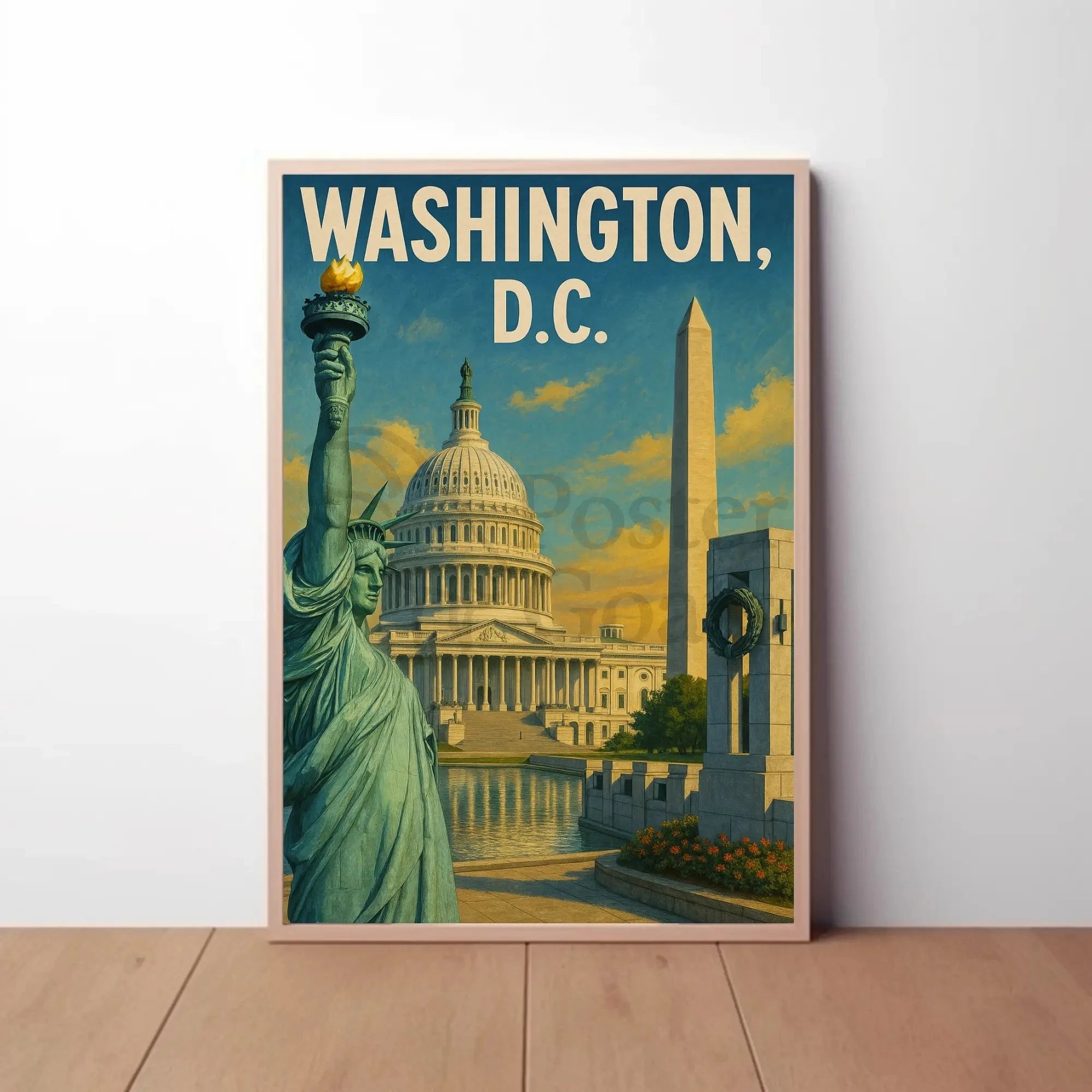 Patriotic American Landmarks Travel Poster