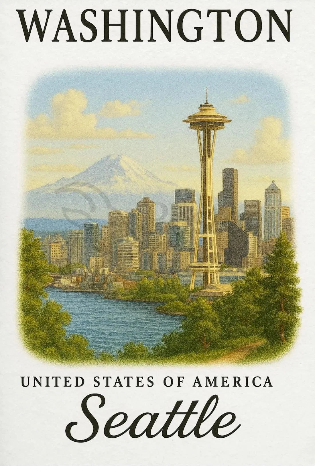 Seattle Skyline Space Needle Vintage Travel Poster