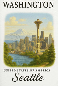 Seattle Skyline Space Needle Vintage Travel Poster