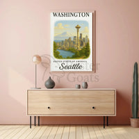 Seattle Skyline Space Needle Vintage Travel Poster