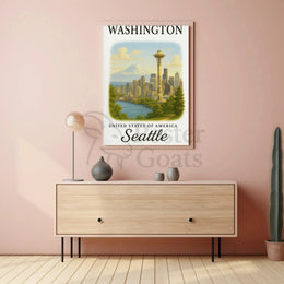 Seattle Skyline Space Needle Vintage Travel Poster