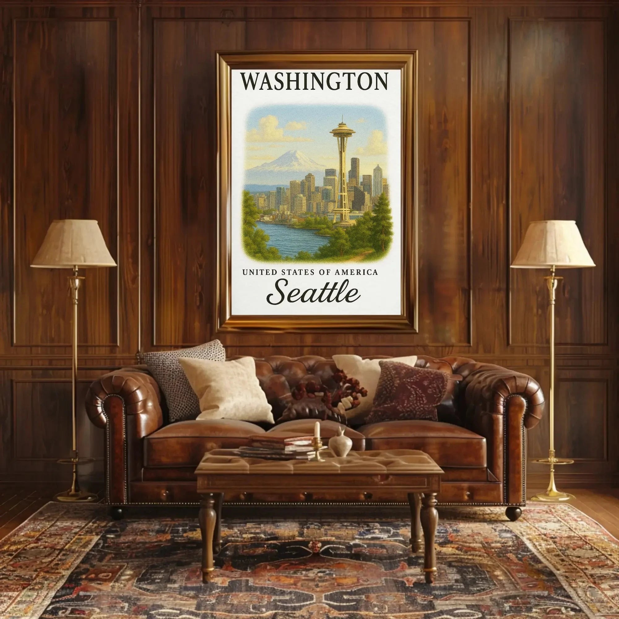Seattle Skyline Space Needle Vintage Travel Poster