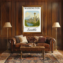 Seattle Skyline Space Needle Vintage Travel Poster