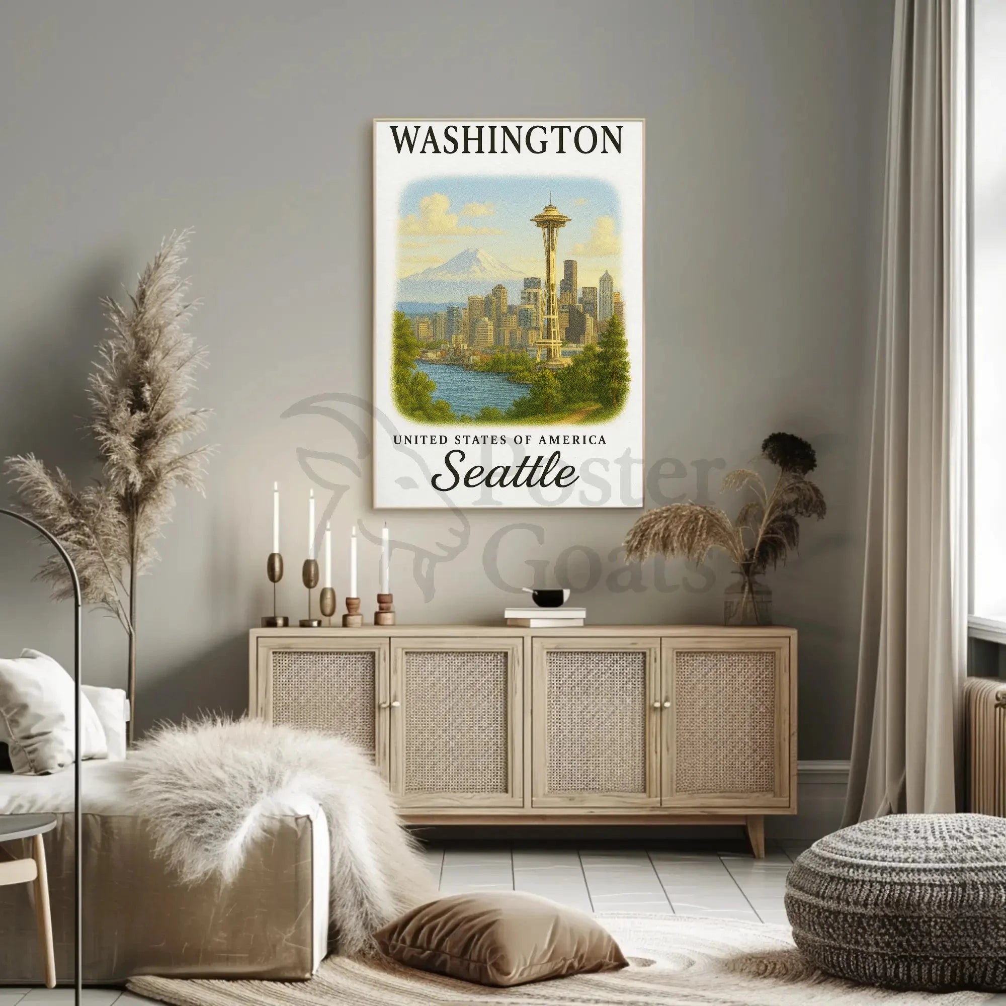 Seattle Skyline Space Needle Vintage Travel Poster